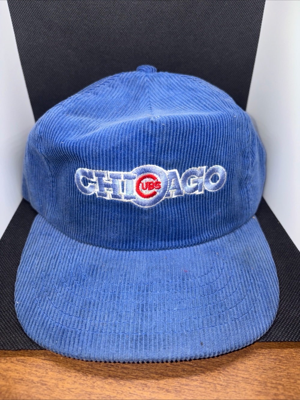 Vintage Chicago Cubs Hat Blue Corduroy Snapback Cap MLB Bob Evans Promo
